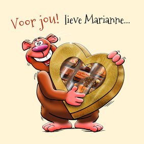 Liefdekaart met beer en doos bonbons