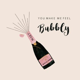 Liefdekaart met champagne illustratie en leuke quote