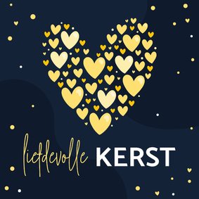 Liefdevol kerstkaartje met een groot hart van hartjes