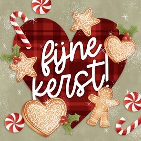 Liefdevolle kerstkaart kerstkoekjes zuurstok 'Fijne Kerst!'