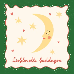 Liefdevolle kerstkaart met de maan en sterren