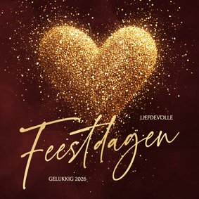 Liefdevolle kerstkaart met sprankelend hart van glitters