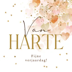 Liefdevolle verjaardagskaart hartjes watercolor goud