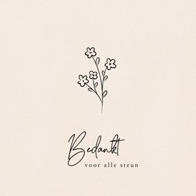 Lieve bedankkaartje voor rouw met lijntekening van bloemetje