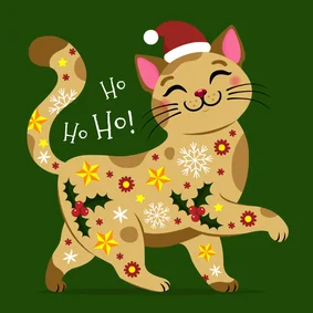 Lieve en fleurige kat kerstkaart
