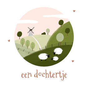 Lieve felicitatiekaart geboorte dochtertje wereldbol schapen