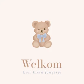 Lieve felicitatiekaart geboorte teddybeertje blauwe strik