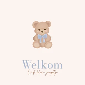 Lieve felicitatiekaart geboorte teddybeertje blauwe strik