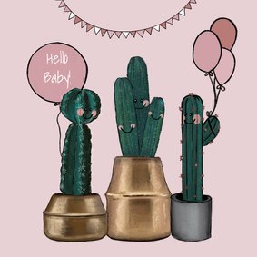 Lieve felicitatiekaart met cactussen geboorte meisje