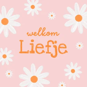 Lieve felicitatiekaart met madeliefjes voor geboorte dochter