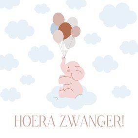 Lieve felicitatiekaart zwanger met olifantje in de wolken 