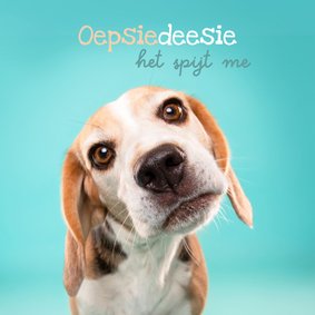 Lieve het spijt me kaart van hondje met schuin koppie
