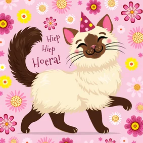 Lieve kat & bloemen verjaardagskaart