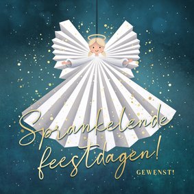 Lieve kerstkaart met illustratie van engel met glitters