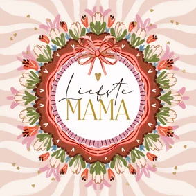 Lieve moederdagkaart kleurrijk bloemenkader hartjes goud