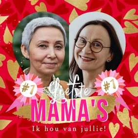 Lieve moederdagkaart liefste mama’s hartjes collage goud