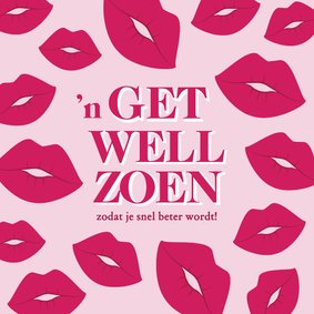 Lieve roze beterschapskaart get well zoen met kusjes