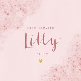 Lieve uitnodiging eerste communie met waterverf en hartjes
