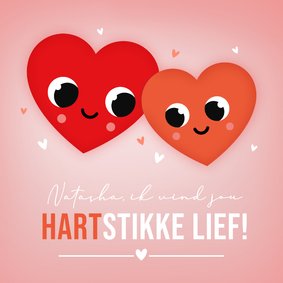 Lieve valentijnskaart met 2 getekende hartjes met ogen