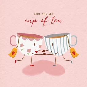 Lieve valentijnskaart met twee theekopjes en hartjes