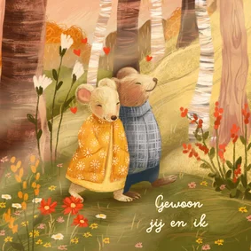 Lieve valentijnskaart met wandelende muisjes