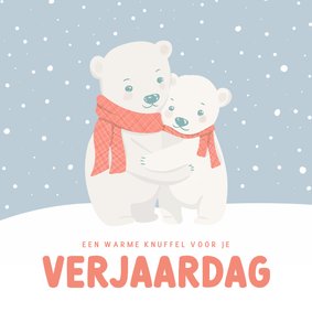 Lieve winterse verjaardagskaart met knuffelende beertjes