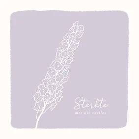 Lila condoleancekaart met illustratie van bloem