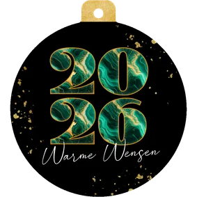 Luxe kerstkaart kerstbal marmer jaartal zwart en groen
