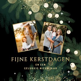 Luxe kerstkaart met twee foto’s en gouden accenten