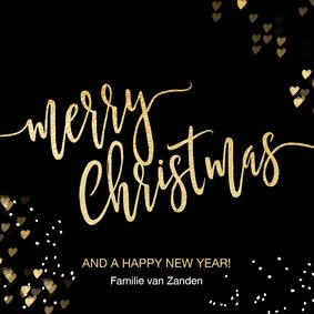 Luxe kerstkaart zwart goud Merry Christmas