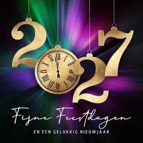 Luxe nieuwjaarskaart 2027 met gouden klok