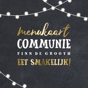 Menukaart communie lampjes goud