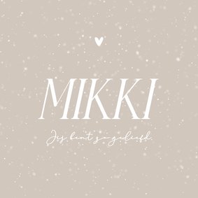 Minimalistisch beige geboortekaartje met witte spikkels