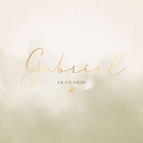 Minimalistisch geboortekaartje groene waterverf en hartje