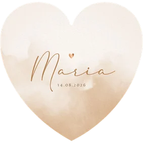 Minimalistisch geboortekaartje meisje waterverf en hartje