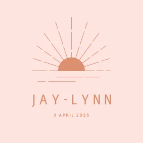 Minimalistisch geboortekaartje met subtiele zon in roze