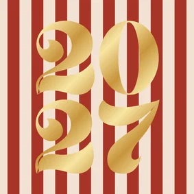 Minimalistisch kerstkaartje gestreept 2027 in goud