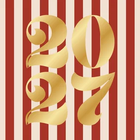 Minimalistisch kerstkaartje gestreept 2027 in goud
