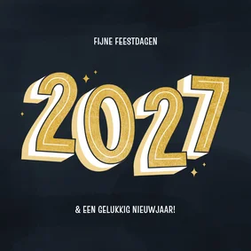 Minimalistisch kerstkaartje groot jaartal goud donkerblauw