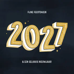 Minimalistisch kerstkaartje groot jaartal goud donkerblauw
