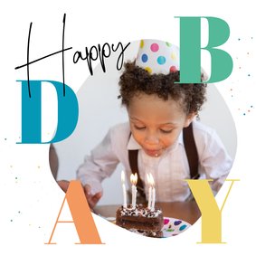 Minimalistisch verjaardagskaartje wit bday stoer