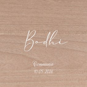 Minimalistische communiekaart houtlook