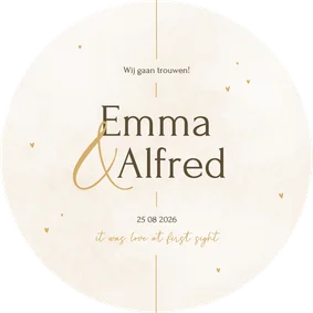 Minimalistische ronde trouwkaart met gouden details