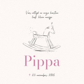 Minimalistische rouwkaart hobbelpaardje lijnillustratie 