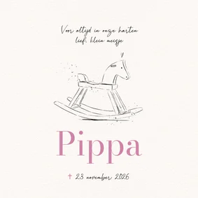 Minimalistische rouwkaart hobbelpaardje lijnillustratie 