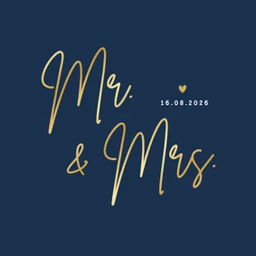 Minimalistische trouwkaart Mr & Mrs - wij zijn getrouwd!