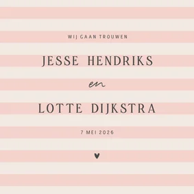 Minimalistische trouwkaart roze beige gestreept