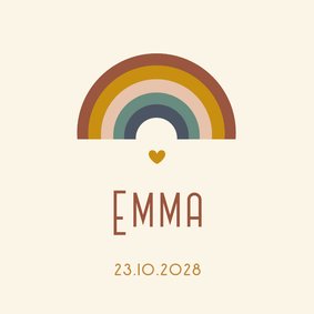 Modern geboortekaartje meisje met regenboog