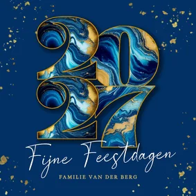 Modern kerstkaartje met marmeren 2027 donker blauw