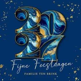 Modern nieuwjaarskaartje marmeren 2027 donker blauw